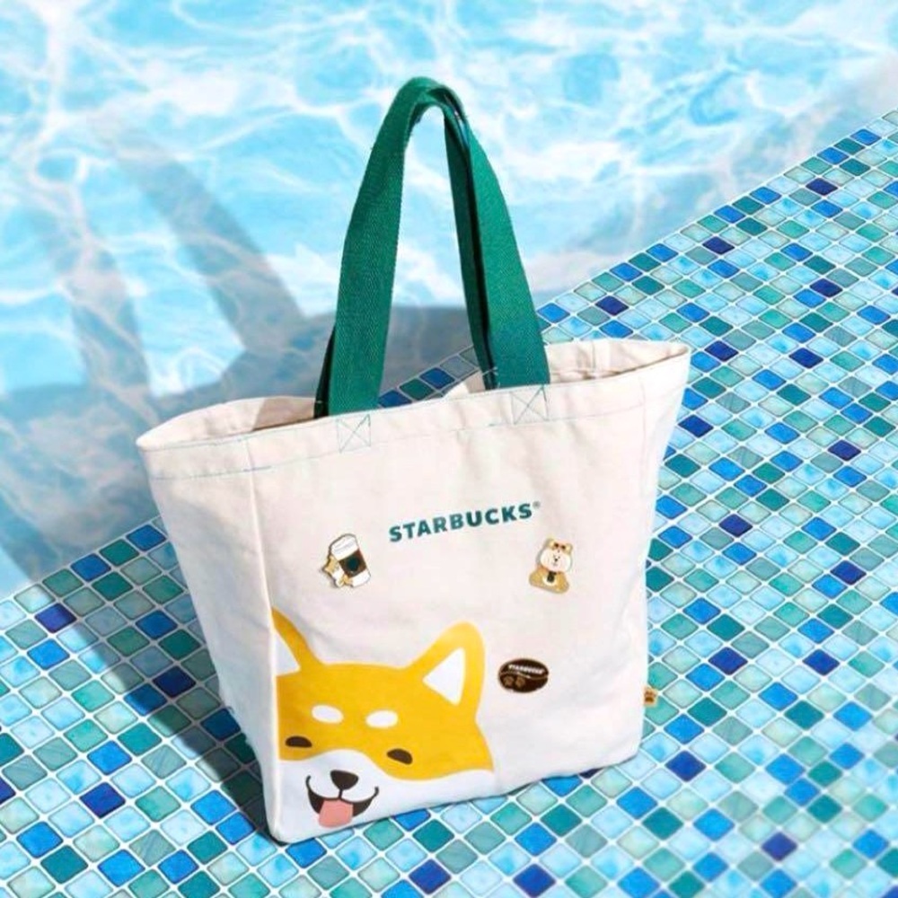 Starbucks Hong Kong Shiba Canvas Bag with 3 Metal Pin Set